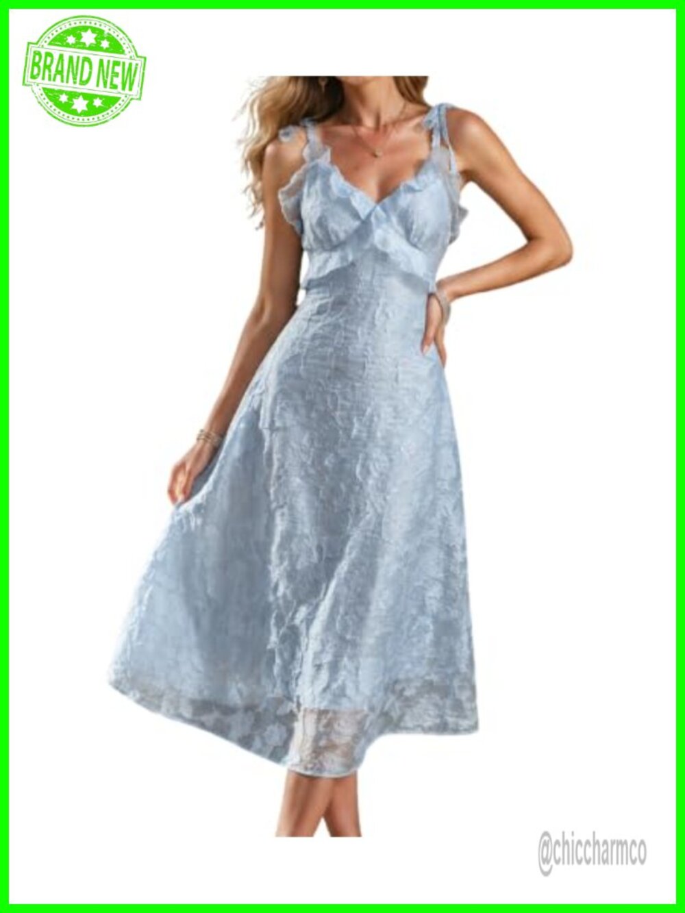 Boho Midi Floral Dress with V-Neck Adjustable Spaghetti Straps Semi Formal Fit